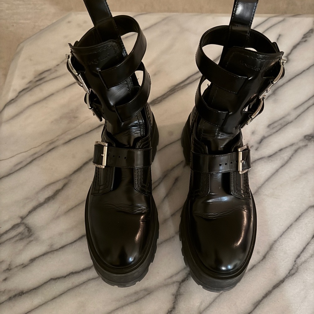 Alexander McQueen Black Cut Out Combat Boots